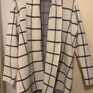 Ann Taylor Cream and Black Checkered Cardigan